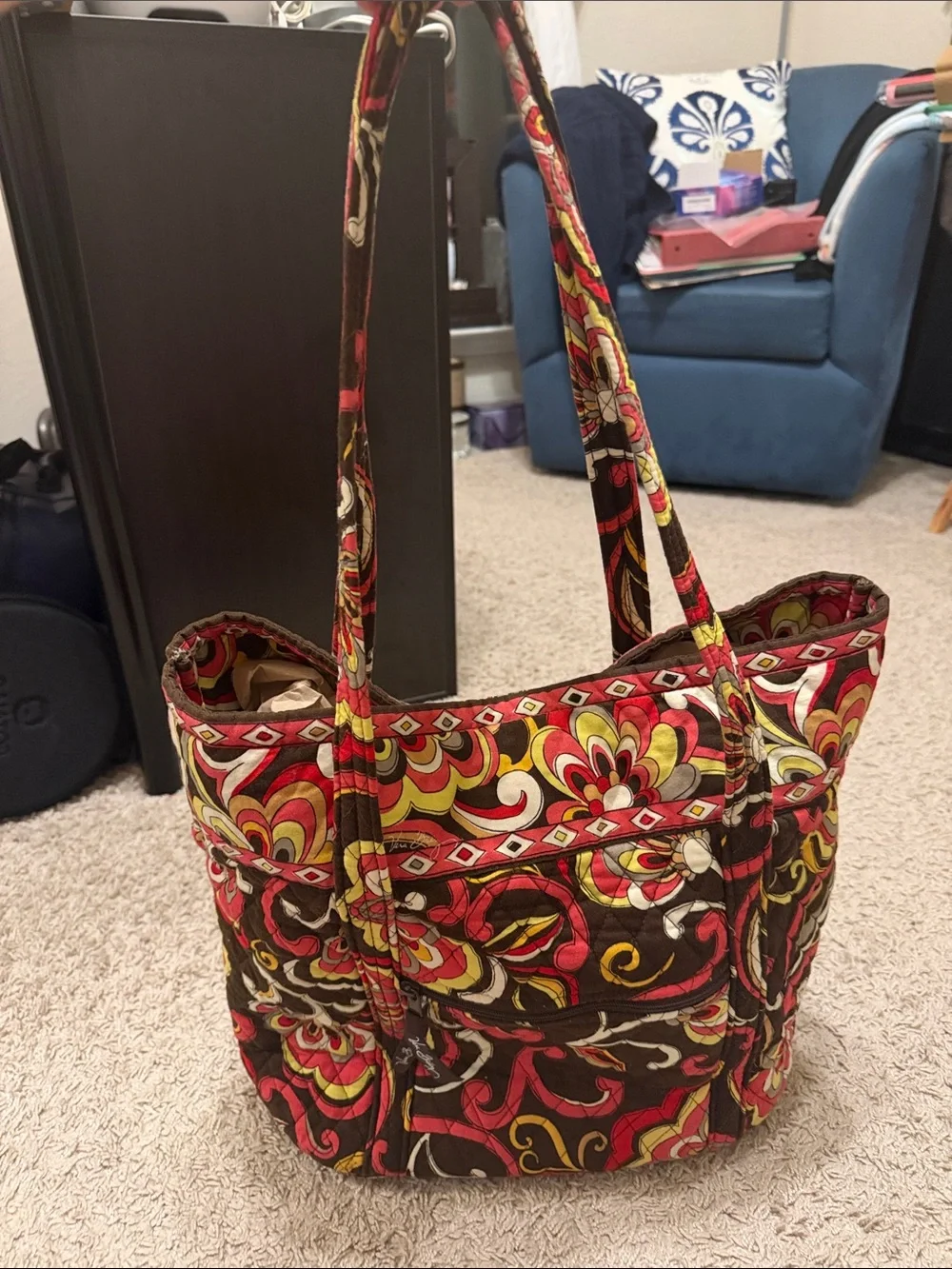 Vera Bradley Quilted Floral Tote in Brown, Red & Yellow